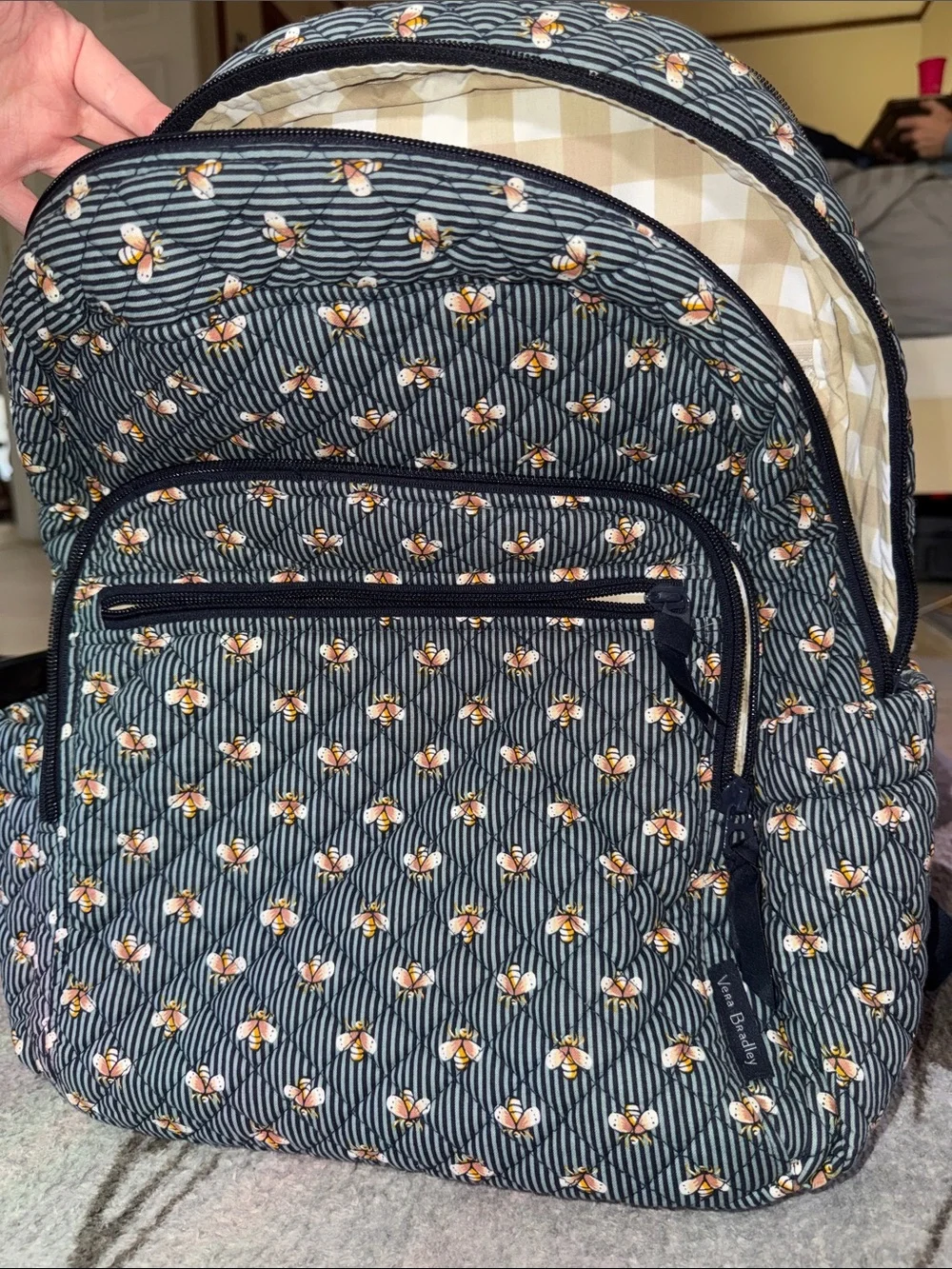 Vera Bradley Quilted Navy Bee Stripe Backpack - Navy Bee Travel bag School bag
